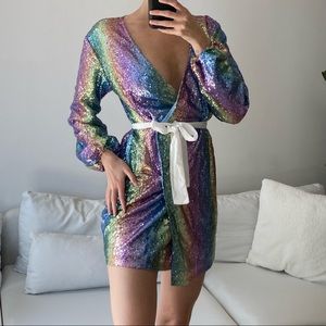 Boohoo Tall Sequin Button Tie Front Mini Cocktail Party Dress Size 4